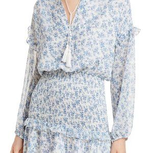 NWT Long Sleeve Smocked Mini Dress Aqua